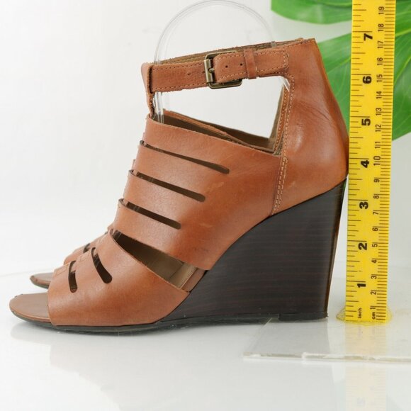 Franco Sarto Womens Faryn Sandal Size 7 Whiskey Brown Leather Wedge Gladiator - Picture 9 of 12